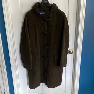 Dark Camo Green Trench Coat with Toggle Closures and Hood